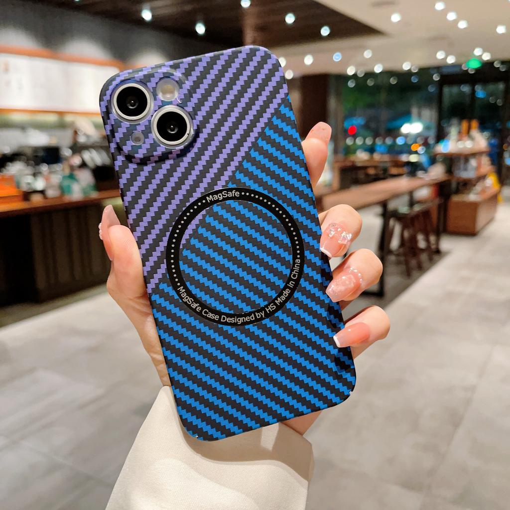 Apple 16 Magnetic Suction Mobile Phone Case Carbon Fiber Pattern IPhone 15 Matte Suitable for 14ProMax Anti-fall PC Protection Case