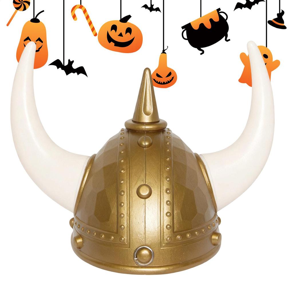 Medieval Hat Vintage Rustic Cosplay Adult Golden Medieval Viking Helmet With Horn Barbarians Halloween Costume Props