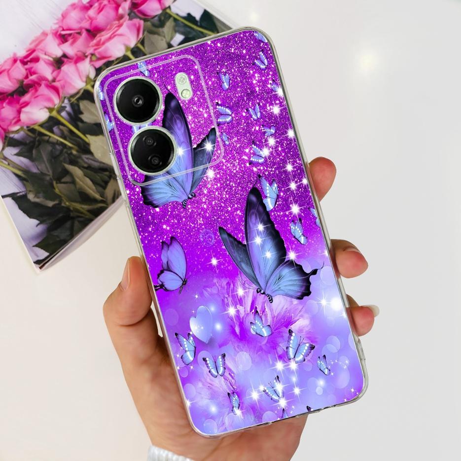 For Xiaomi Poco C65 Case Cute Cat Butterfly Cover Soft TPU Phone Case For Xiaomi Redmi 13C Redmi13C PocoC65 Fundas 6.74'' Bumper