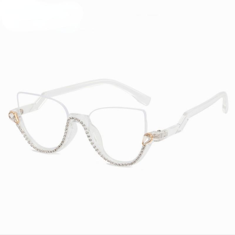 New Retro Anti Blue Light Cat Eye Glasses For Women With Diamond Fashion General Optics Clear Lens Reading Female Trending Eyegl