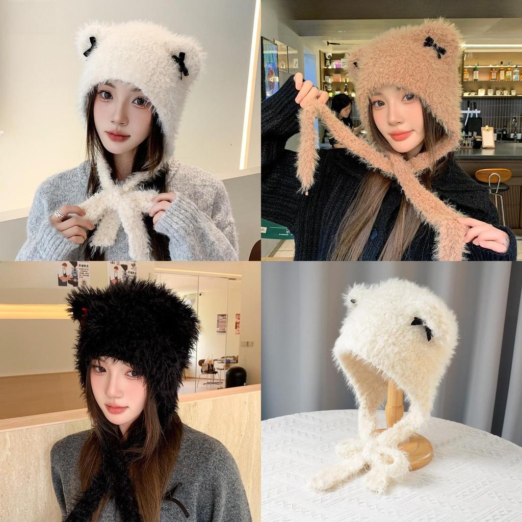 Cat Ear Knitted Hat Women Cozy Knitted Fluffy Headwear For Autumn