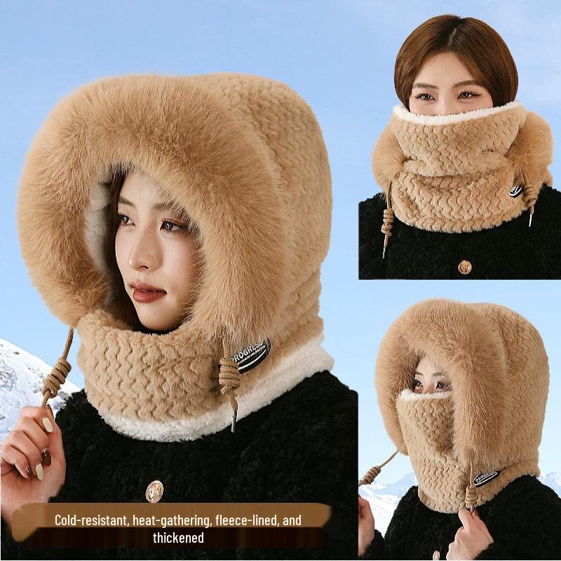 Damen Winddichte Rad-Sturmhaube: Warmer Ohrenschutz Einteiliger Pullover mit Plüschschal & Maske, Ideal für den Außenbereich im Herbst und Winter