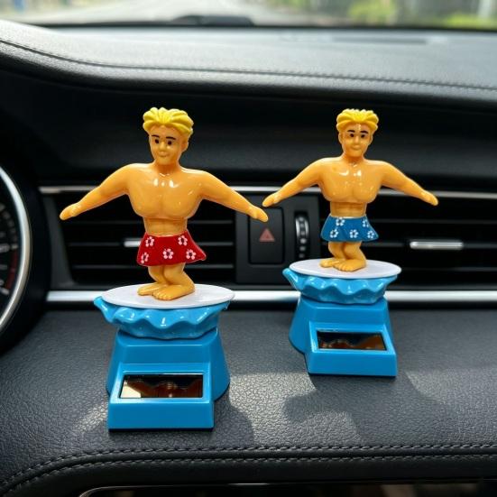 Surfer Boy Solcellsdriven Bil Nickleksak, Tecknad Bobblehead för Instrumentbräda, Automatisk Gungande Skakande Figur för Kontor