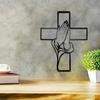 Praying Hands Iron Wall Cross Modern Religious Metal Decor Living Room Artwork Housewarming Gift Home Spiritual Minimalist Sculpture