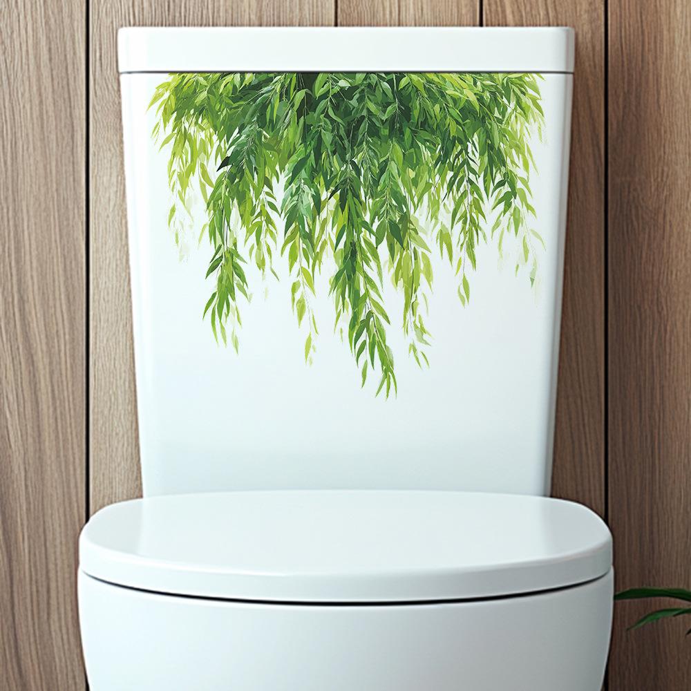 Fresh Hanging Green Plants Wall Sticker Waterproof Self Adhesive Removable Eco Friendly PVC Toilet Bathroom Decor Sticker