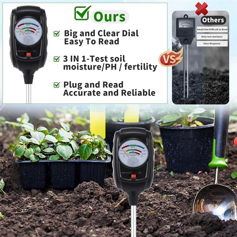 AEE2-3-In-1 Soil Test Kit, Soil Moisture Meter/Soil Ph Meter/Fertility Soil Tester, Soil Hygrometer For Garden,Plant,Farm
