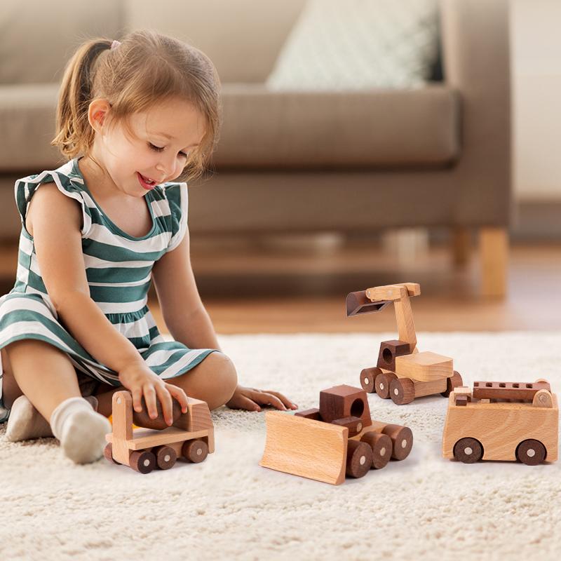 Giocattoli in Legno Legno di Faggio Blocchi Auto Escavatore Cartone Animato Giocattoli Educativi Montessori Ambulanza per Bambini Auto della Polizia Regalo di Compleanno