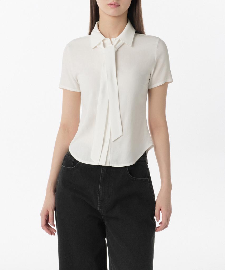 MUSINSA STANDARD WOMAN Women'S Slim Fit Tie Short Sleeve Blouse [Ivory]