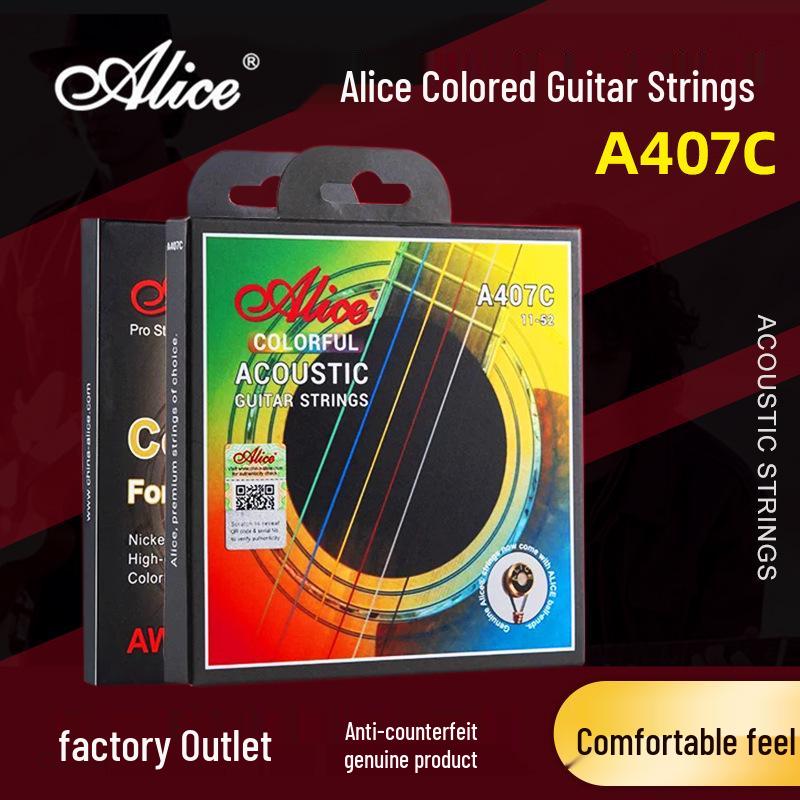 Alice A407C Bunte Folk-Gitarrensaiten: Komplettes Set von 6 Saiten mit Zubehör.