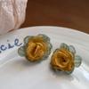 Camellia Bloom Fabric Flower Earring: Mori Style Mosquito Coil Ear Clip for Women