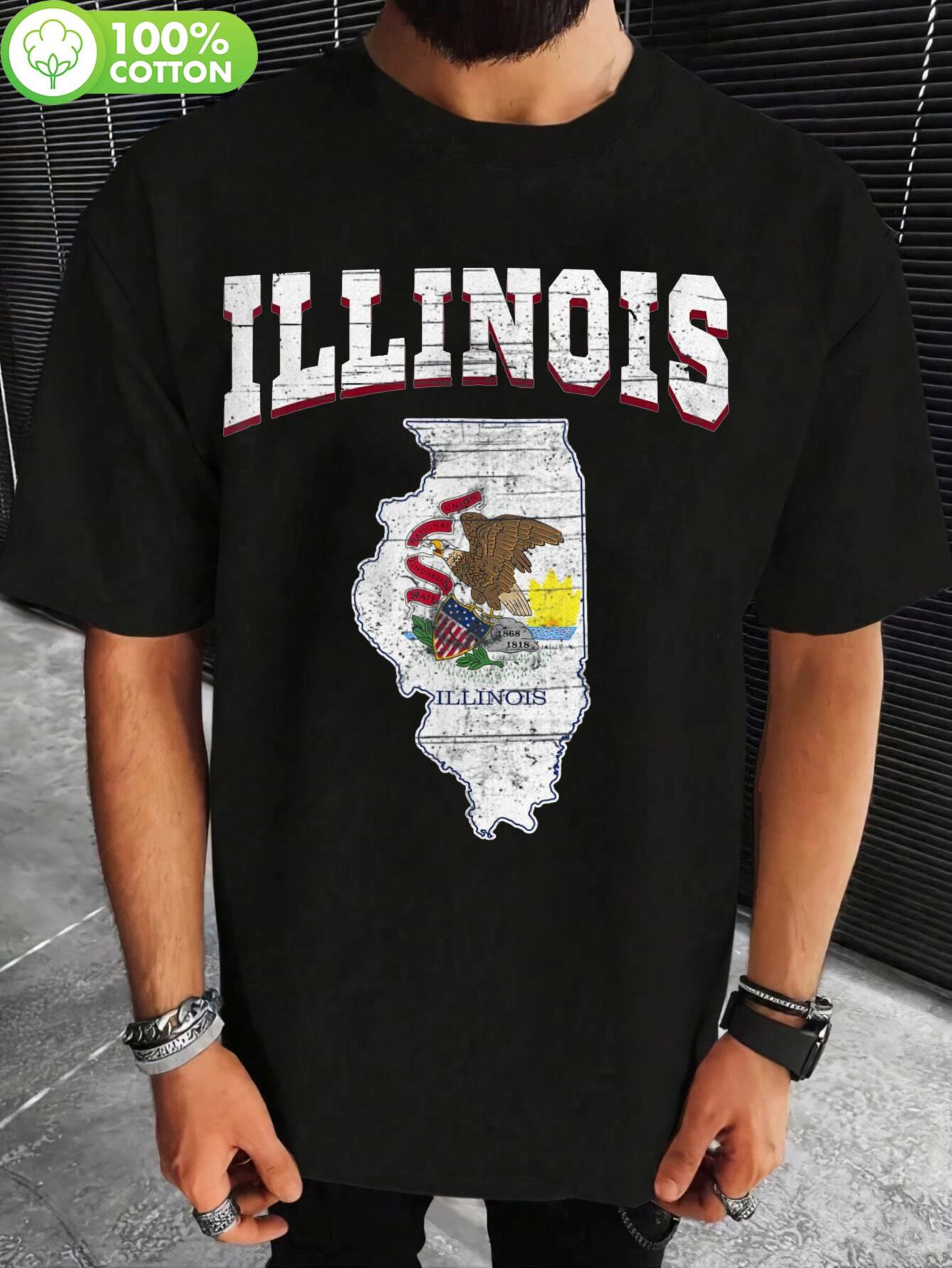 

Proud American Illinois Map Print T-shirt - 100% Cotton Short Sleeve Crew Neck XXXXL