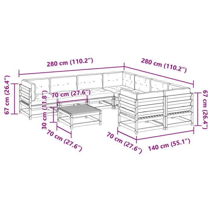 VidaXL Garden Furniture Set 9 Pcs with Brown Cushions Wax Wood Solid Pine 3299371