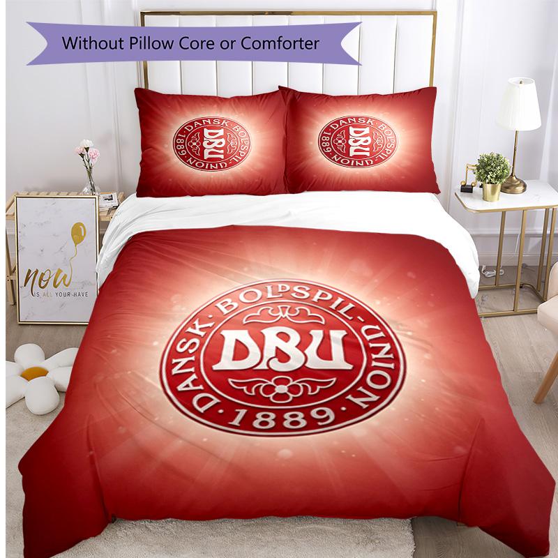 Denmark Football Printed Bedding 3 Piece Set Cozy Breathable Bed Cover Set as Housewarming Holiday Gift