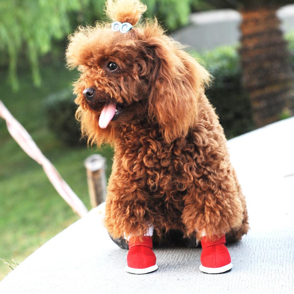 4 peças de sapatos quentes de algodão para animais de estimação, antiderrapantes com gancho e laço para botas de neve para cães e gatos