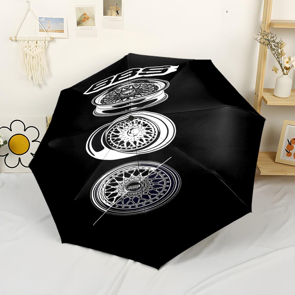 Bbs Wheel Design Portable Automatic Umbrella Compact 8-Rib Design Durable Plastic & Iron All-Season Travel Fashionable Accessory Gift for Festivals