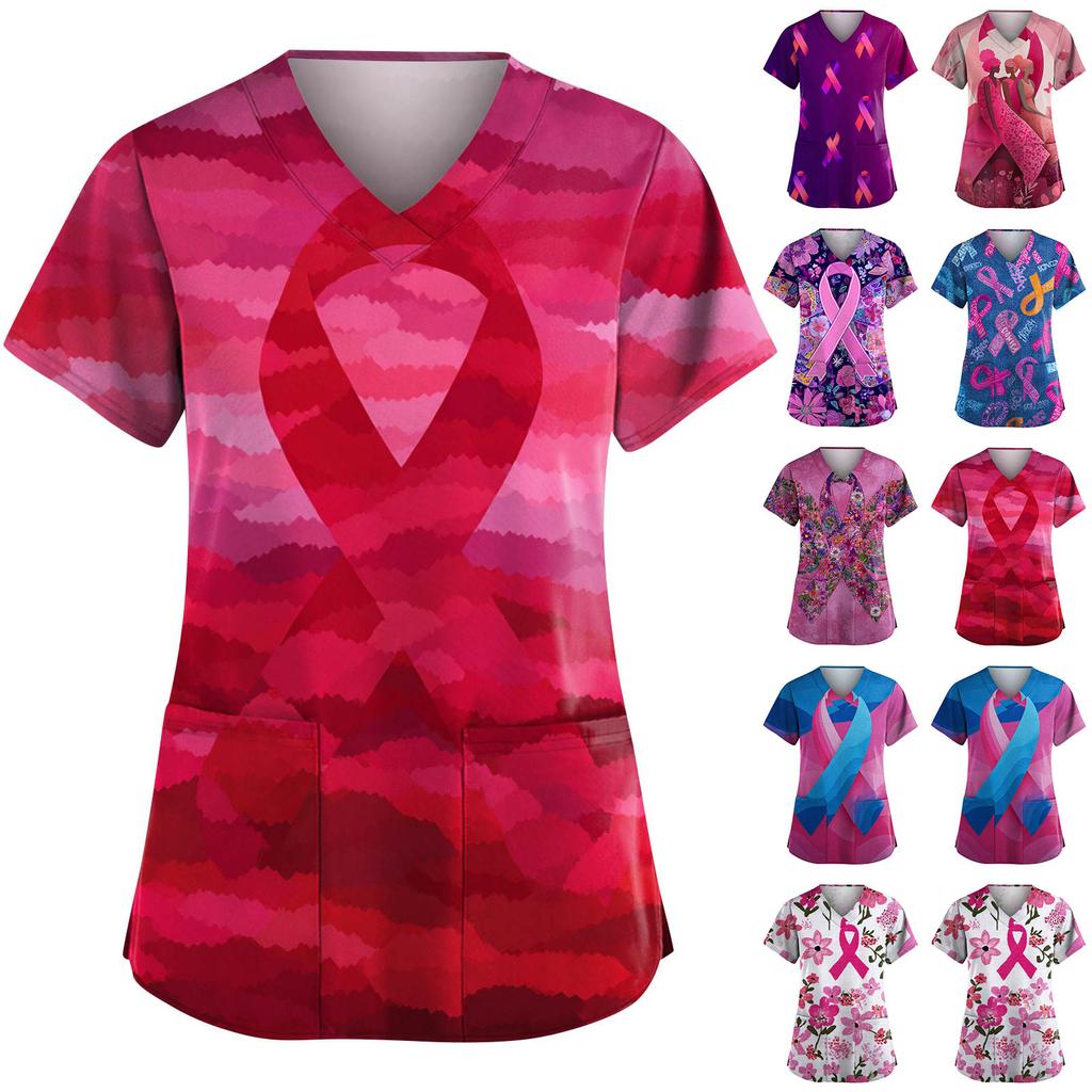 Dámská móda Overal s V výstřihem a krátkým rukávem s kapsami Potištěné topy Oblečení