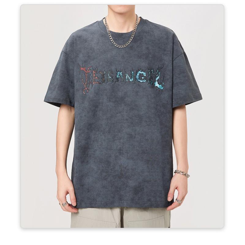 

New Summer High-density Knitted Loose Printed Men s T-shirt Short-sleeved 4XL