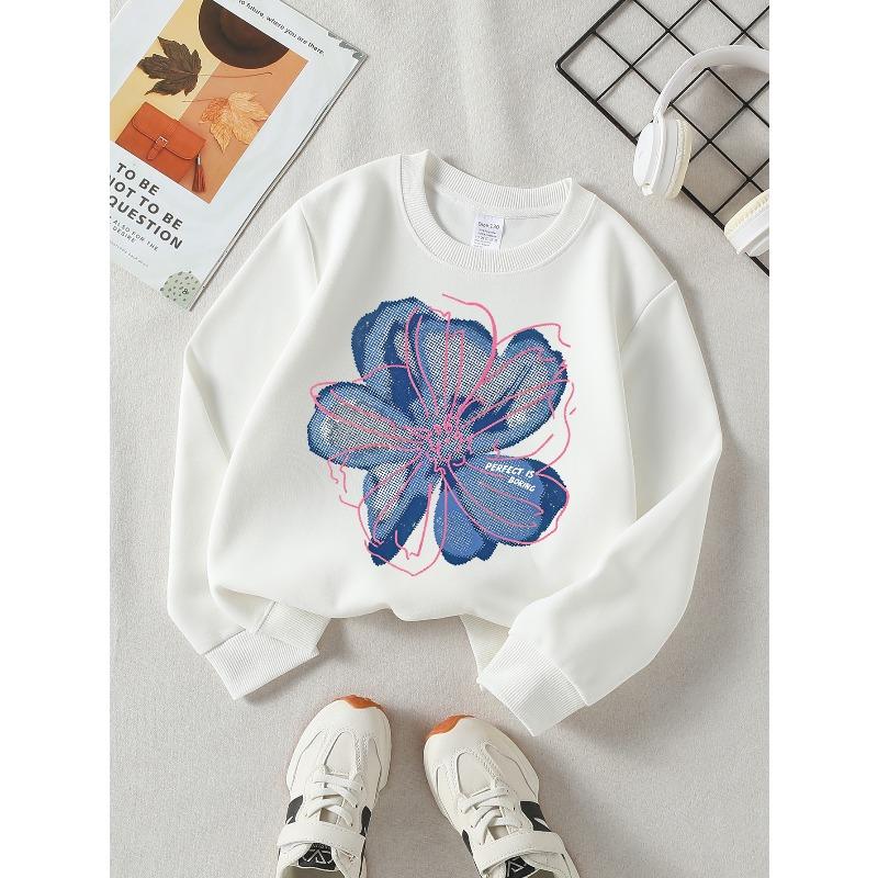 Kids Sweatshirt,Crew Neck Fashion Top, Fun "Perfect Is Boring Flower" Patterned Sweatshirt, for Everyday Casual Wear, for All Kinds of Daily Outfits