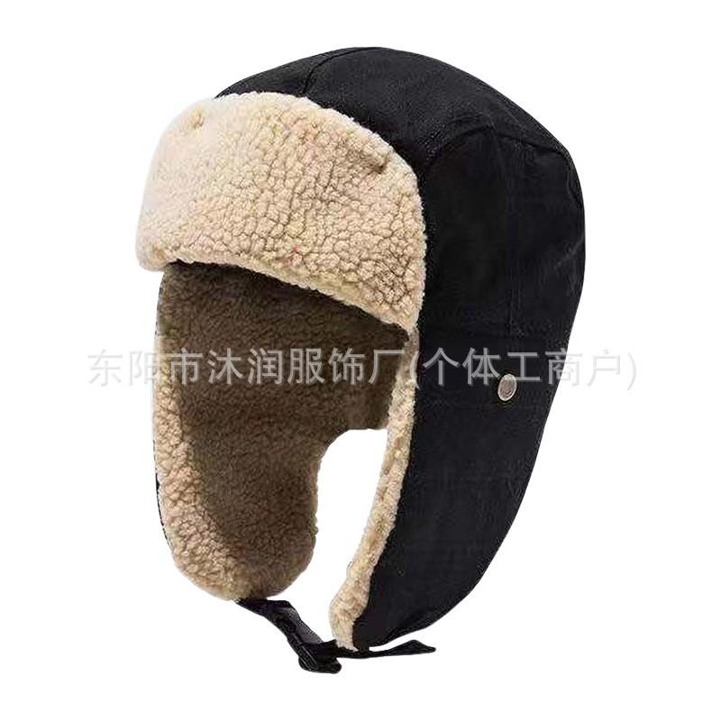 Winter Fleece Lined Aviator Hat With Ear Protection Windproof Warm Cap Outdoor Skiing Motorcycle Riding