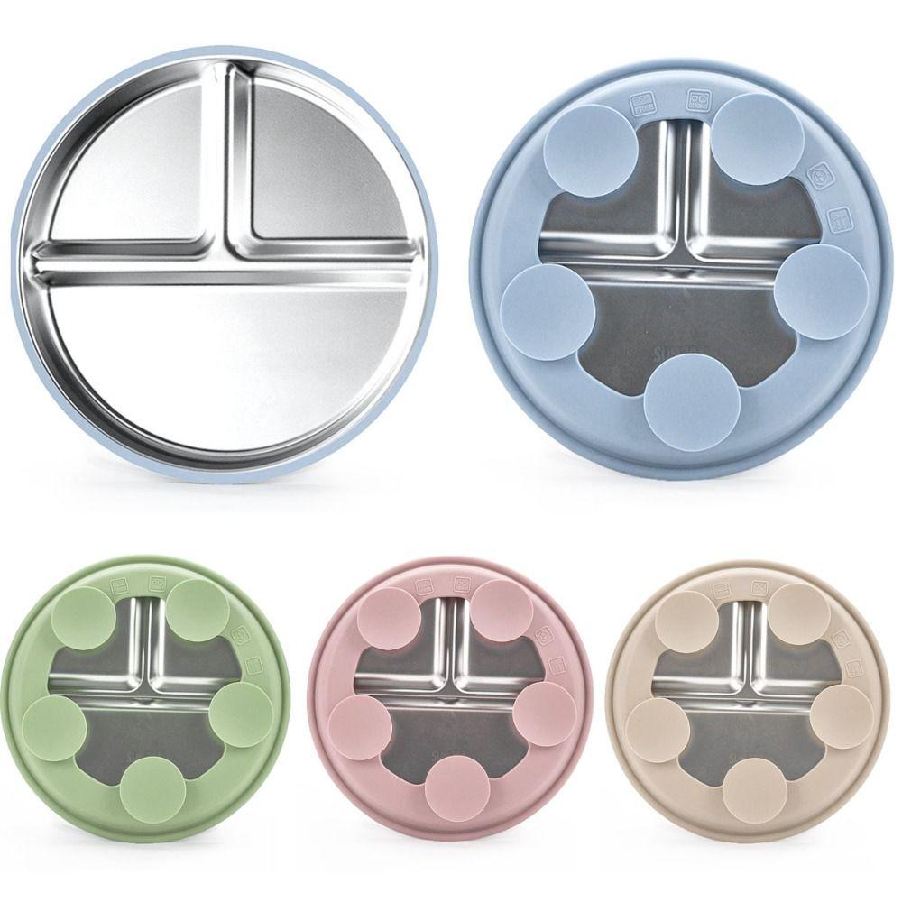 Non-Slip Stainless Steel Kids Plate Silicone Sleeves Toddler Bowls New Divided Baby Plates