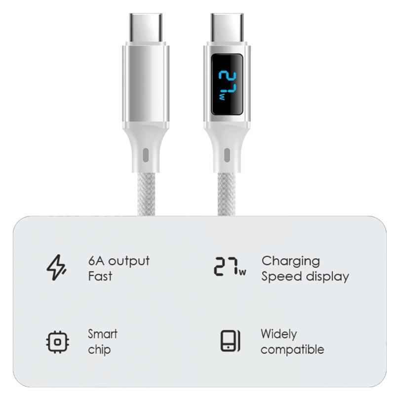Doppel-Typ-C-Ladekabel 60W Schnellladung Eingebaute Leistungsanzeige Verstärkter Stecker 480 Mbit/s 60W Typ-Kabel