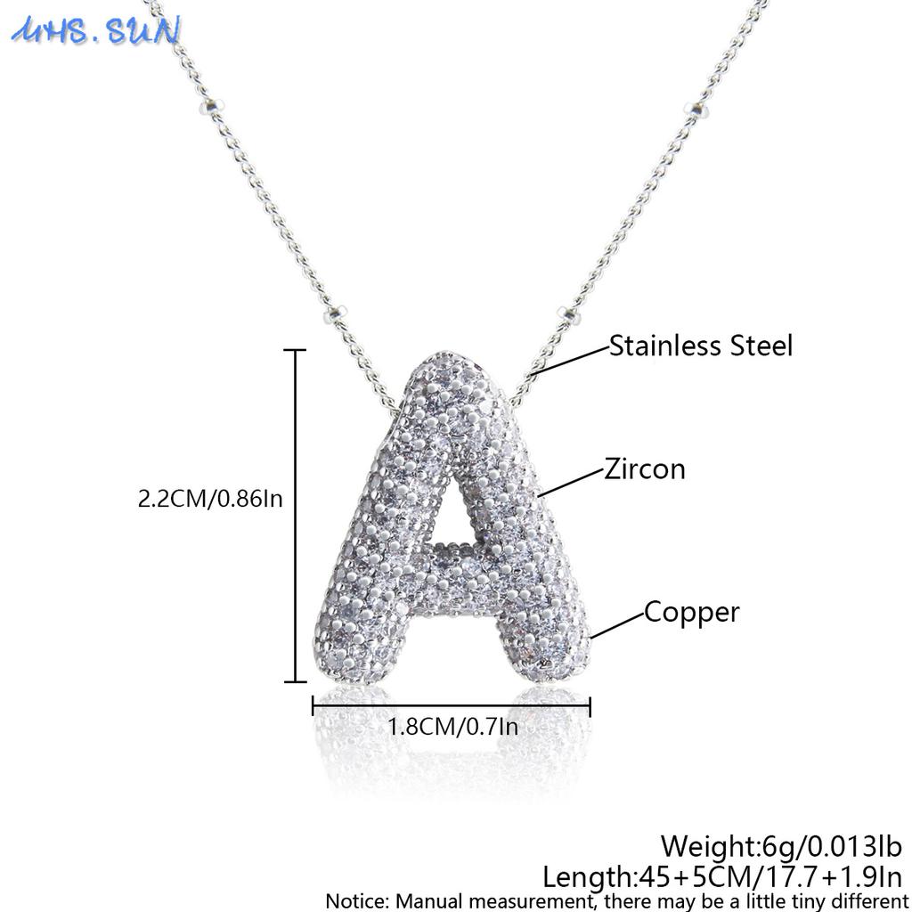 MHS.SUN High Quality Bubble Initial Necklace Letter A-Z Silver Color Zircon 26 Initial Balloon Pendant For Women Men Jewelry