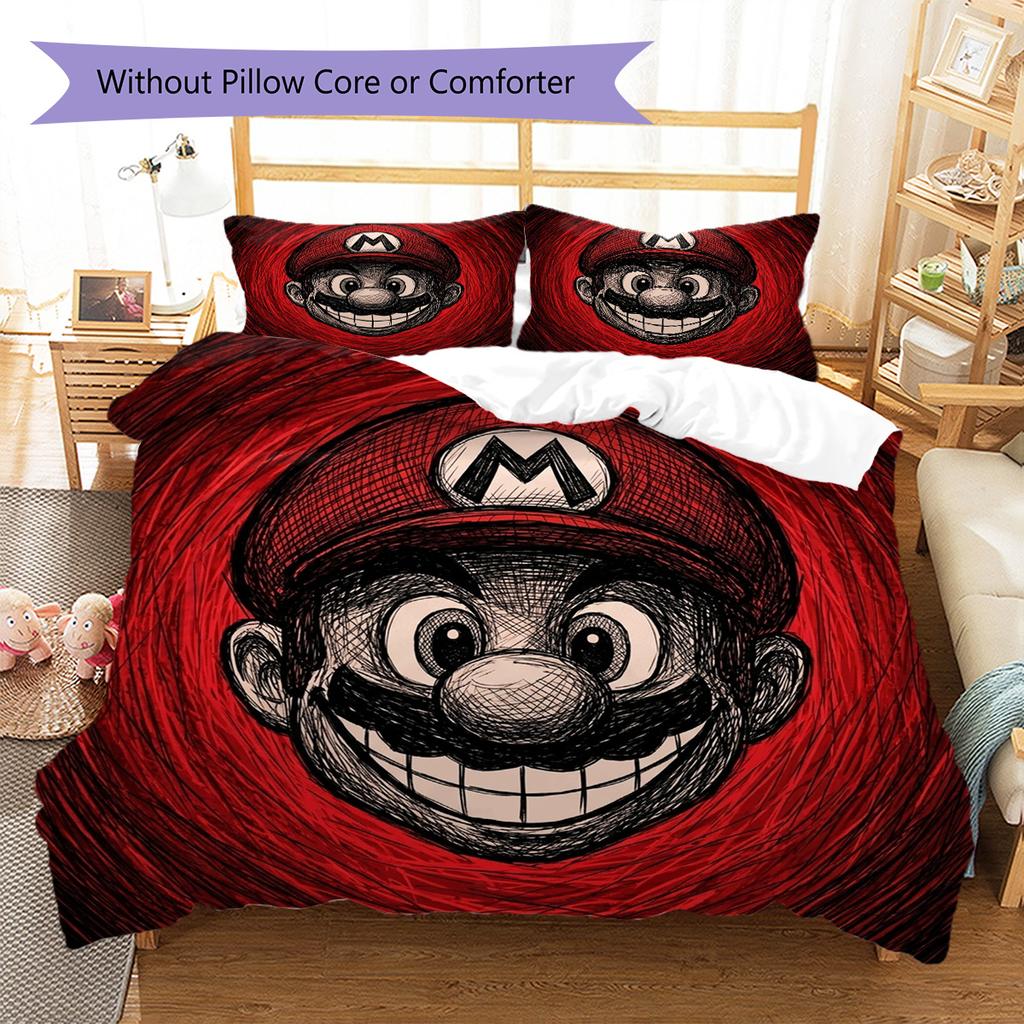 Super Mario Pattern Bedding Quilt Set Quilt Cover Pillowcase Home Decoration Birthday Gift (1 * duvet cover + 2 * pillowcase, without core)