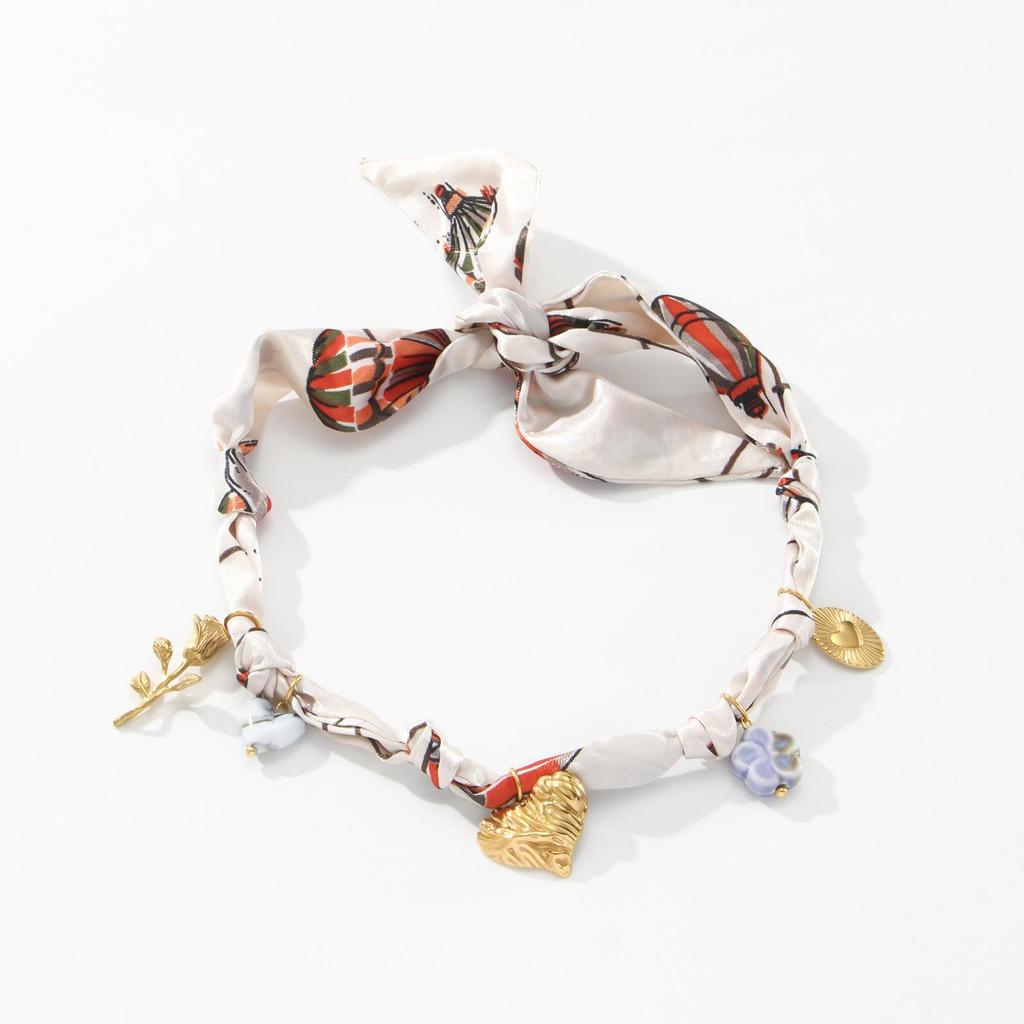 Silk Scarf & Pendant Heart Flower Necklace - Gentle Forest Style