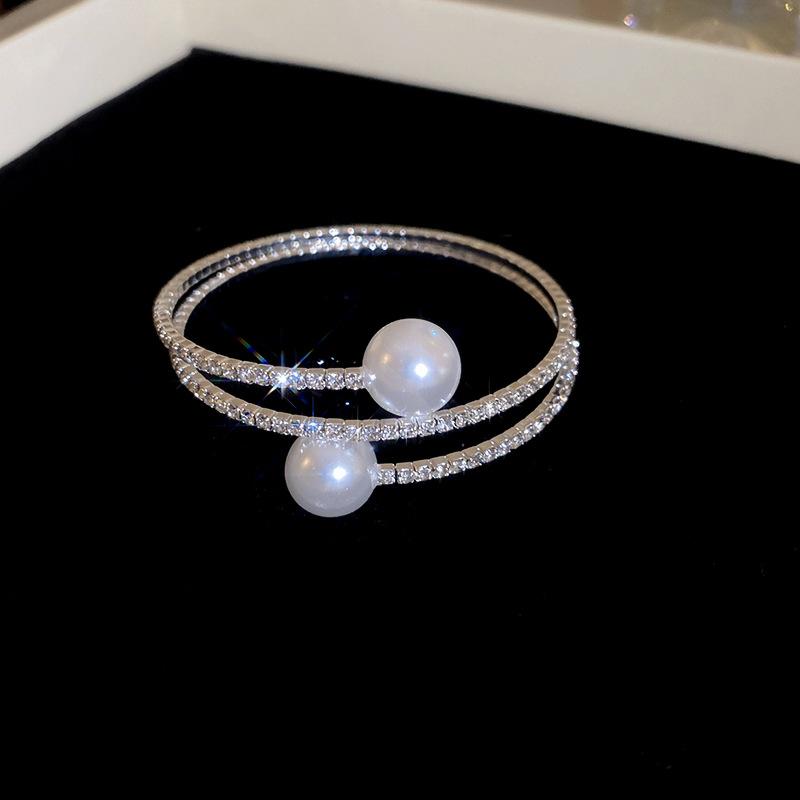 Artificial pearl multi-layer diamond-encrusted elastic bracelet ins exquisite fashion bracelet gorgeous high-end jewelry