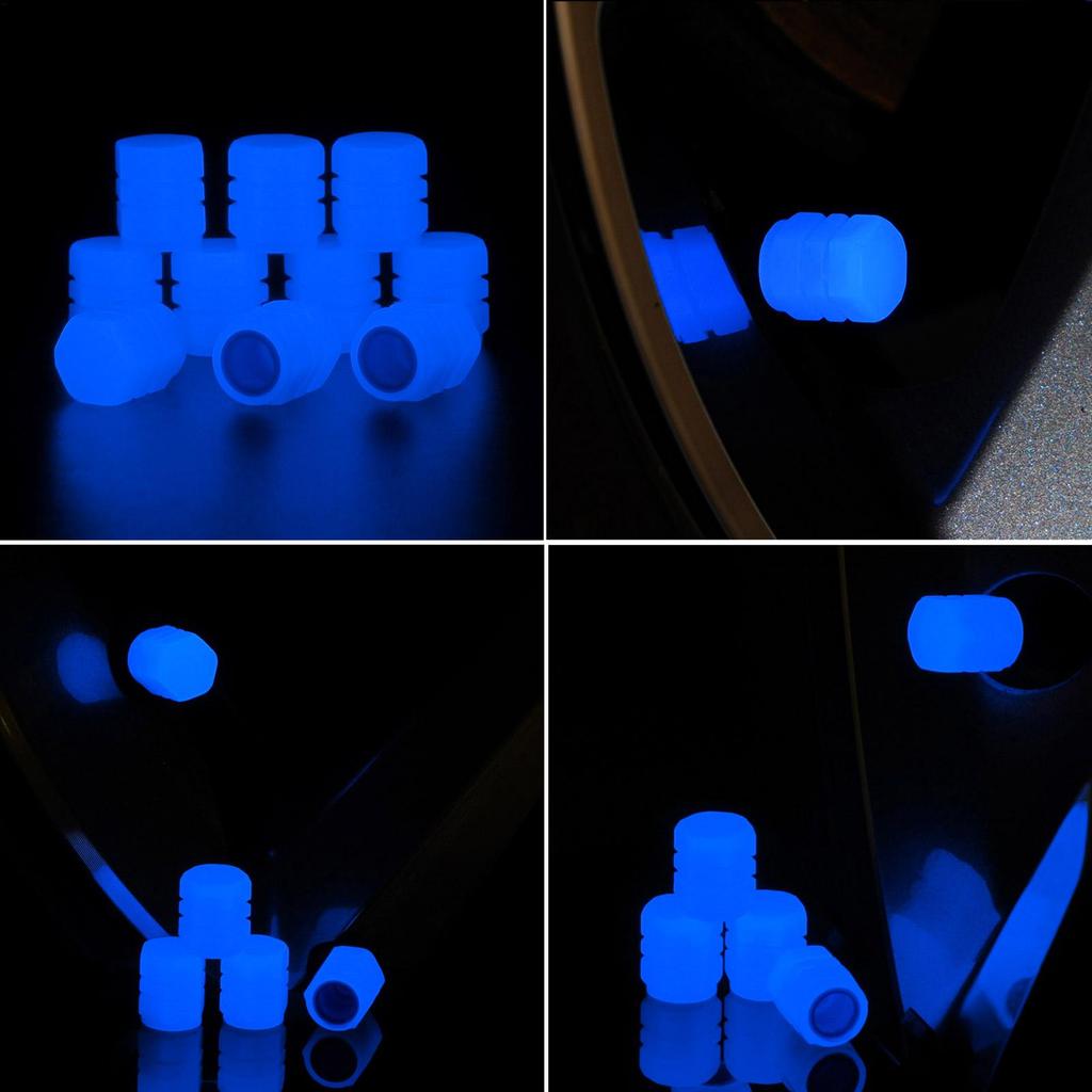 Luminous Tire Valve Caps 4pcs Fluorescent Night Glowing Decor Motorcycle Bike Wheel Nozzle Dustproof Tyre Valve Stem Cap