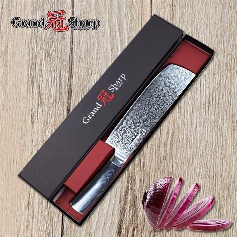 7 Zoll Nakiri Messer Damaskus japanischer Edelstahl VG10 Kochutensilien Damaskus Küchenkochmesser