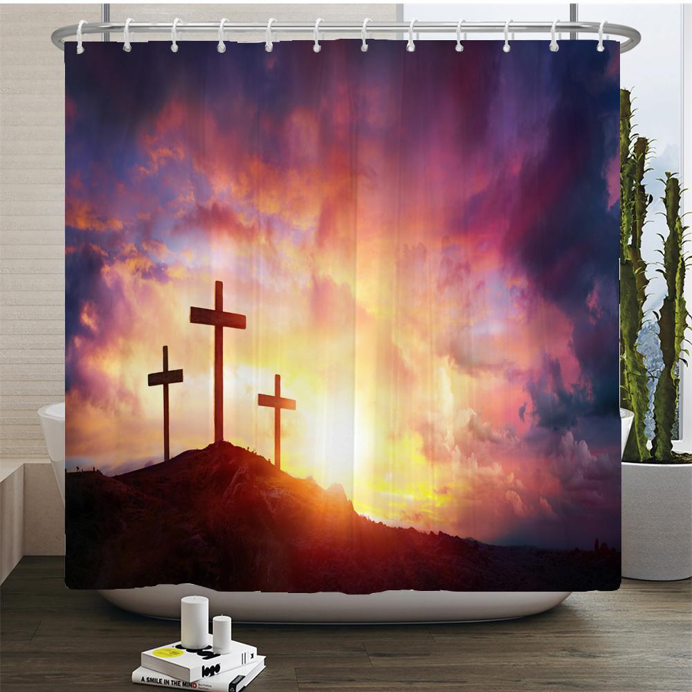 The Cross of Jesus Christ Printed Shower Curtain for Bathroom Art Bath Curtain Polyester Fabric Home Decor Large size Wall Cloth