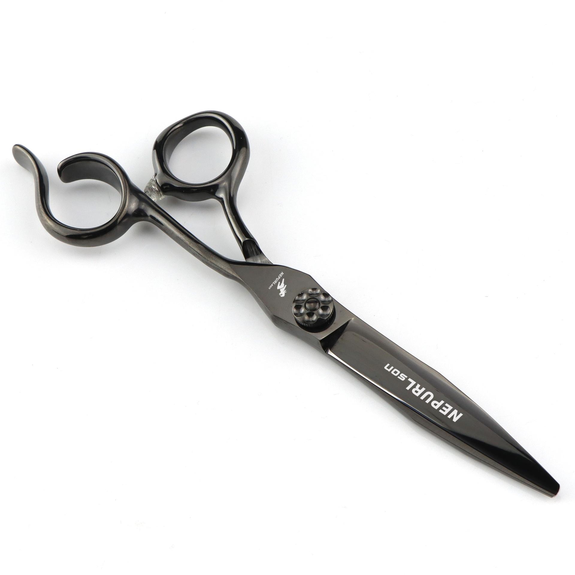 6.0 Inch Nimpson Black Notched Handle Hair Scissors, Hair Scissors, Flat Scissors, Bangs Scissors black notched straight shears