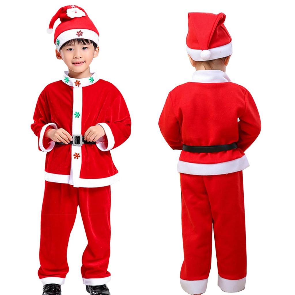 [HTPARY] Santa Cosplay Kids' Christmas Costume with Hat for Boys and Girls, Perfect for Recitals and School Festivals