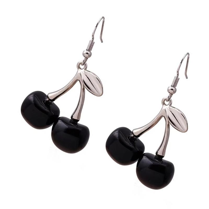 Delicate Alloy Cherry Earrings Youthful Cherry Drop Earrings Sturdy Alloy Ear Hook Adornment in Multiple Colors