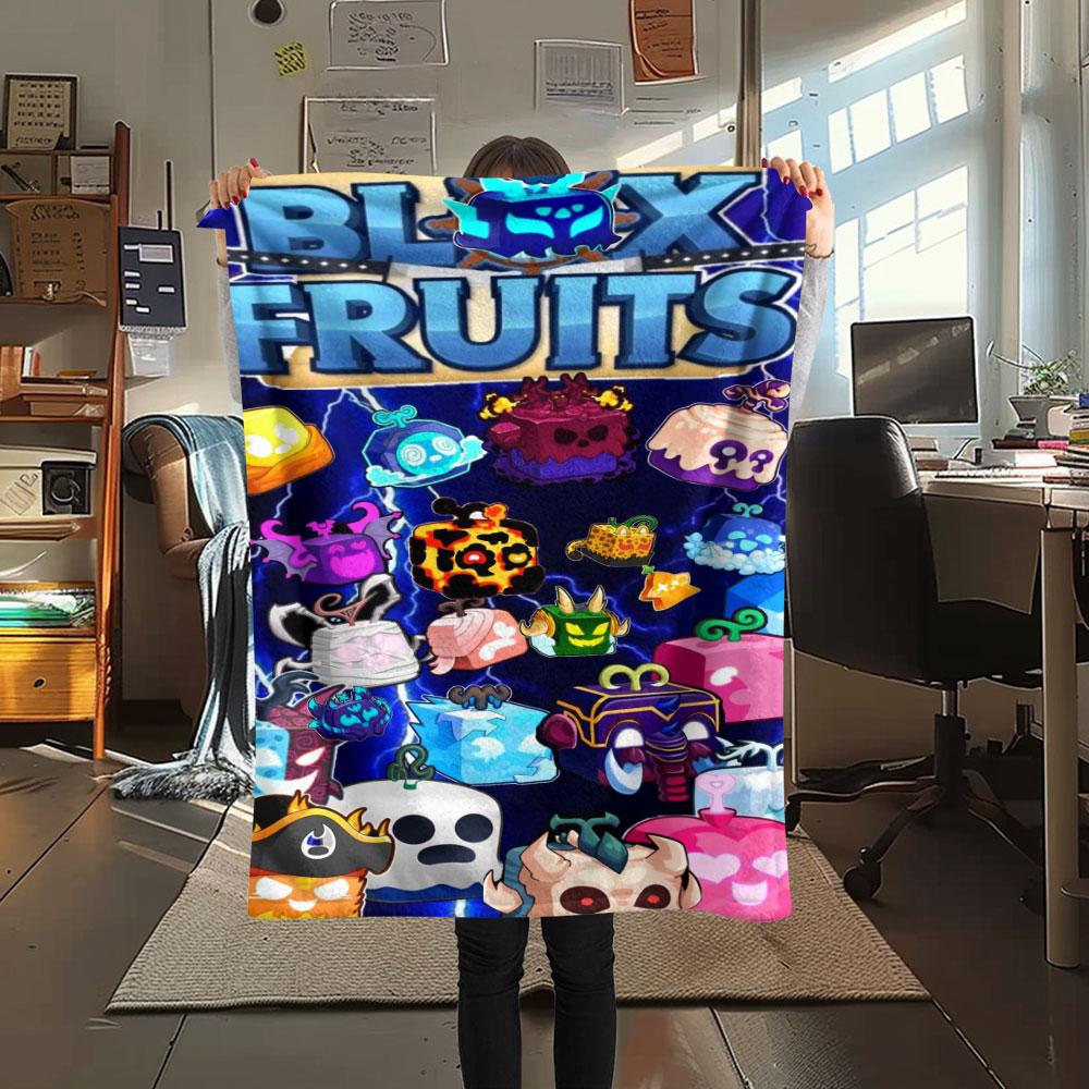 1PC Blox Fruits Patterned Flannel Blanket Suitable For All Seasons for Home Decor Warmth and Comfort Gifts Holiday Present