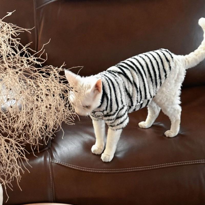 Thick Warm Striped Fleece Vest Sphynx Devon Cats Small Pets Winter