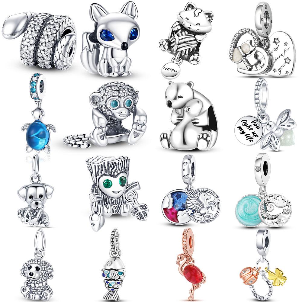 

Очаровательные бусины «сделай сам», подходят для браслета Charmhub, изготовление ювелирных изделий, серебряный цвет, в форме животного, медведь, фламинго, божья коровка, очаровательные бусины