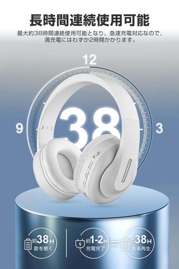 Bluetooth Bluetooth Low HIFI Up to 42 Hours of Continuous Sound Leak Fast Adjustable for and Japanese Instruction Manual White Headphones, Dual-Use,