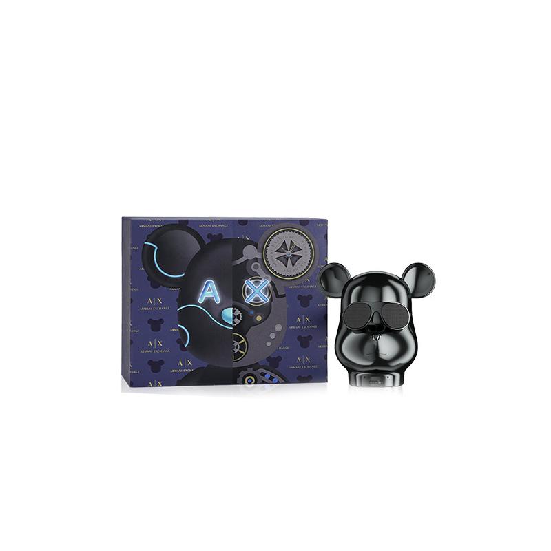 Armani Exchange AE Armbanduhr Quarzwerk Silikonarmband Schwarzes Zifferblatt Herrenuhren Box AX7159SET