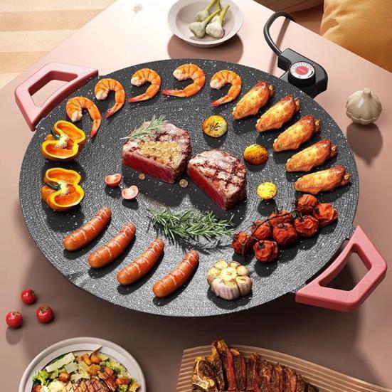 Elektrische Bakplaat Rookvrij Binnen Koken Anti-aanbak Ronde Bakplaat met Verstelbare Temperatuurregeling Groente Grillplaat