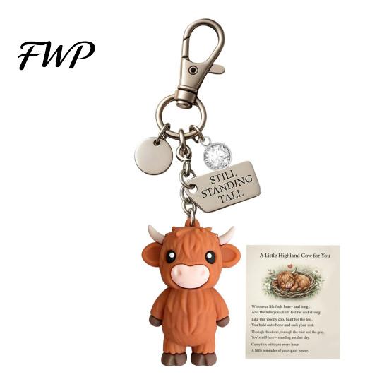 Metal Keychain A Little Highland Cow for You Keychain, 3D Resin Keyring with Birthstone Charm & Sentiment Card, Your Daily Reminder of Quiet Strength