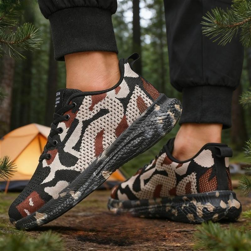 Men's Camouflage Mesh Sneakers Breathable Lightweight Comfortable Casual Sports Shoes Non-Slip Outdoor Walking Running Shoes Man