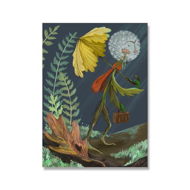Funny Vintage Poster Frog Ride Bicycle Art Print Mushroom Strawberry Flower Dandelion Wall Art Canvas Painting Home Decor No Frame