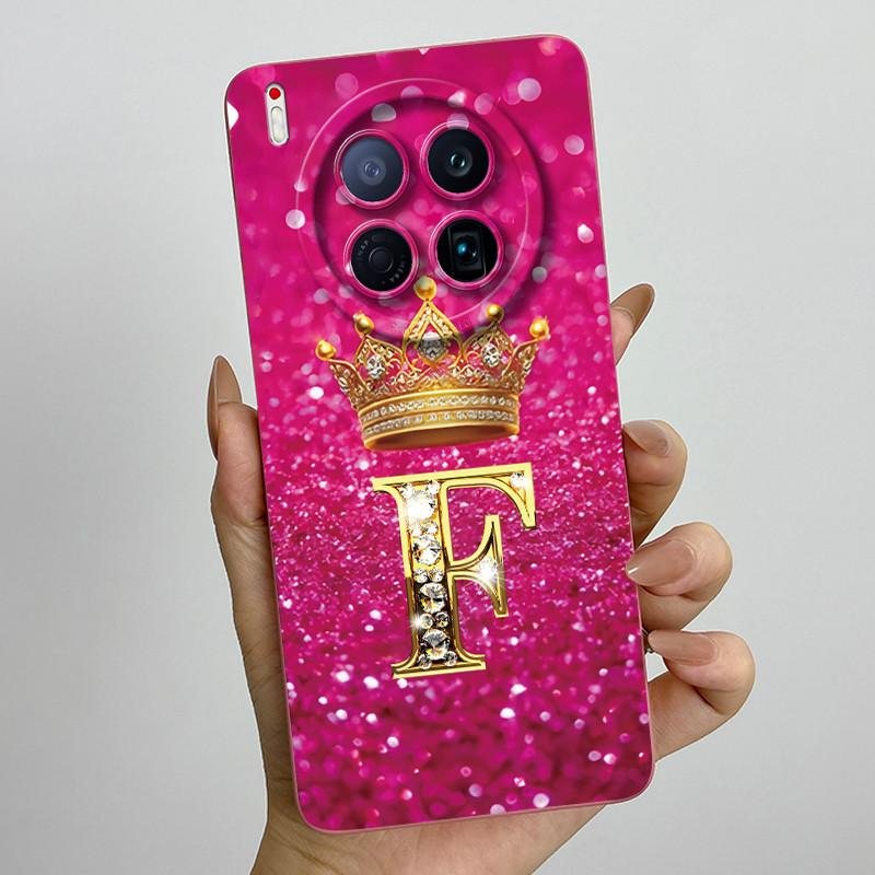 For Tecno Camon 40 Premier 5G CM8 Phone Cases Crown Initial Letter Covers Soft Liquid Silicone Advanced Anti Fingerprint Shell