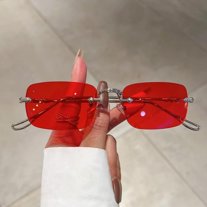 Rimless Rectangle Sunglasses Men Women Fashion New in Vintage Shades Eyewear Brand Design Ocean Lenses Sun Glasses Gafas