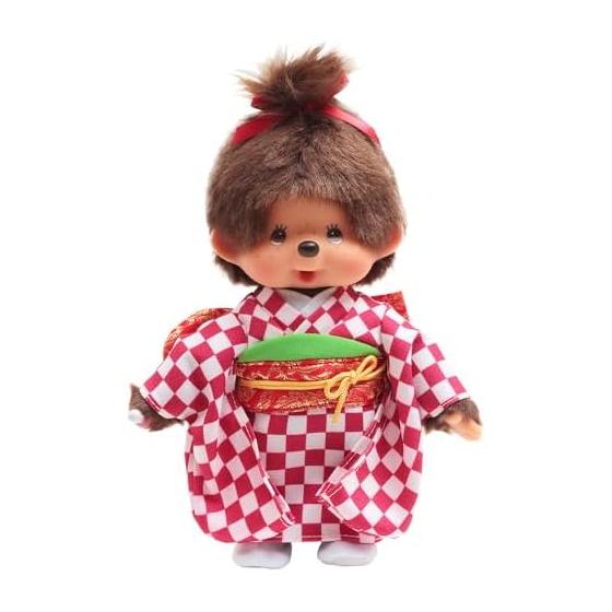 Официальный оригинальный кимоно Monchhichi Girl Кузуки, клетчатый узор, красный IPM-13-Z