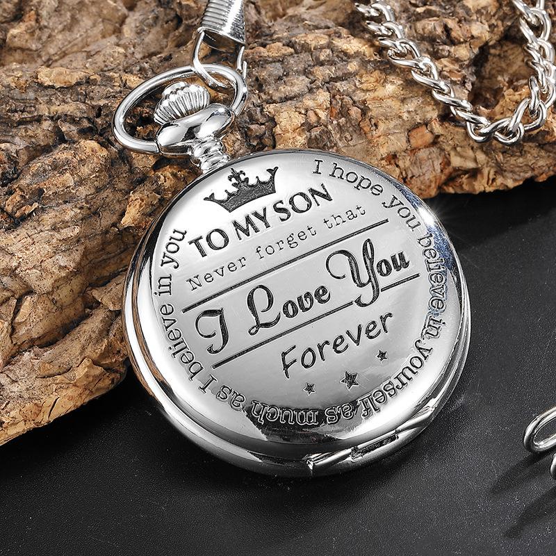 Engraved Retro Quartz Pocket Watch for Son, Husband, Grandpa