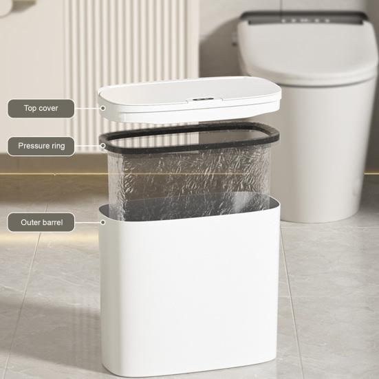 Space Saving Cabinet Trash Bin Motion Sensor Can, Wall Mounted Narrow Gap Garbage with Touchless Kitchen Container Automatic Open Lid, Hands Free for