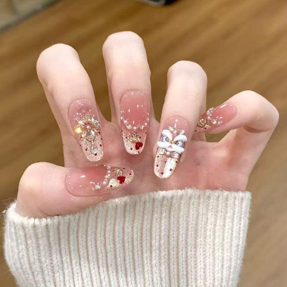 2026 New Year's Wear Nail Lion Nail Art Pure Handmade Cat's Eye Nail Art Handmade Fake Nail Patch Removable